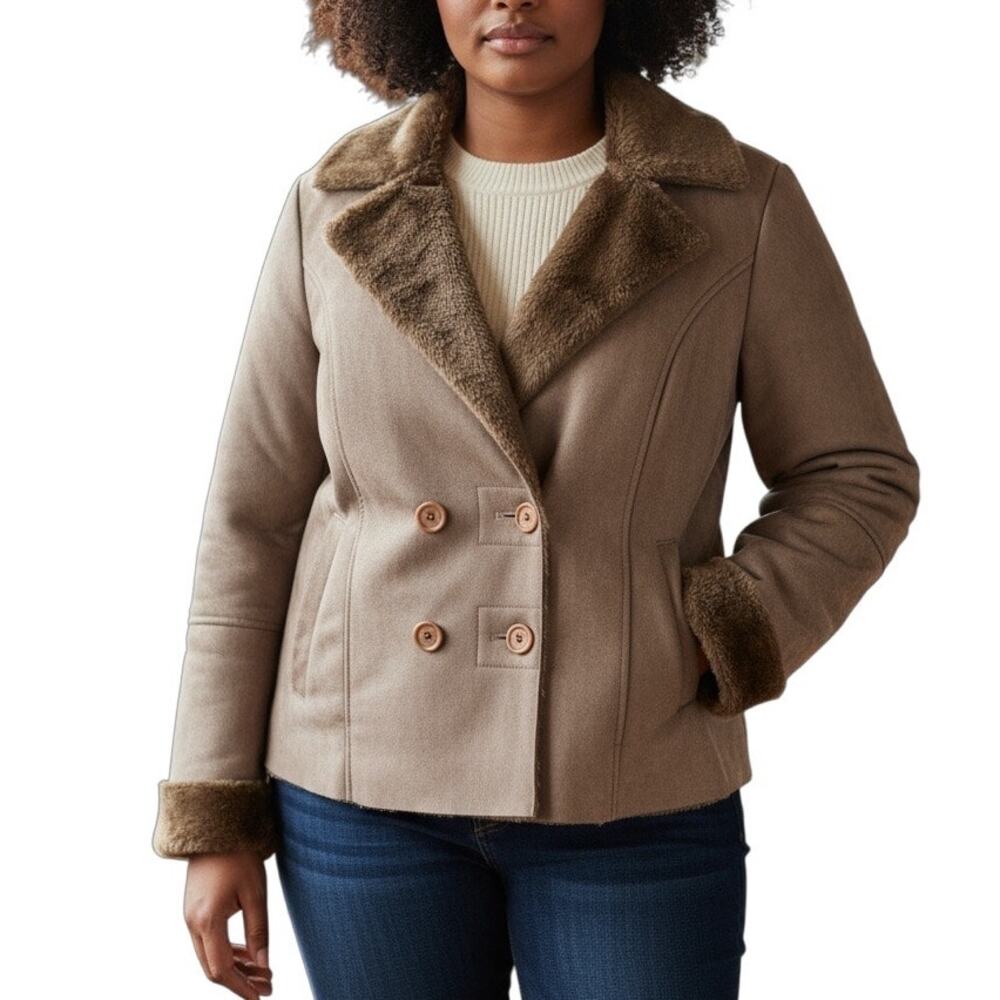 Zendra Petite Brown Suede Coat XL Fur Collar